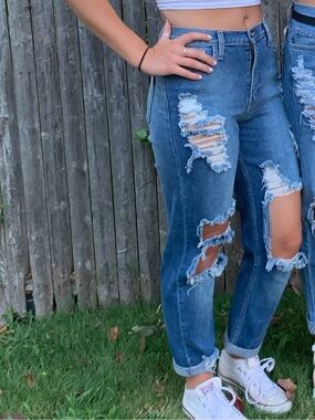 Vibrant Distressed Blue Boyfriend Jeans
